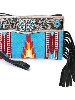 Women Monarch Mini Woolen Western Handmade Clutch Wallet- Zipper Foldover Clutch